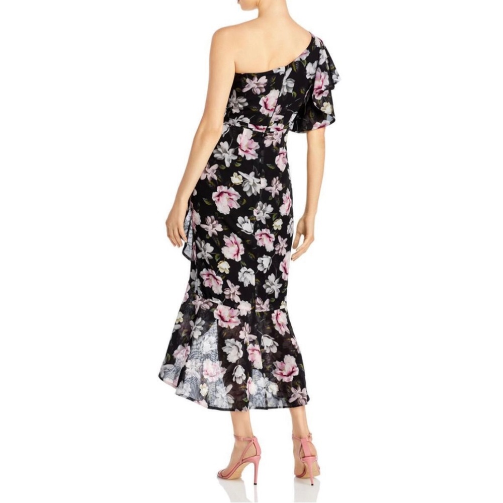 AQUA One Shoulder Floral Faux Wrap Midi Dress 6